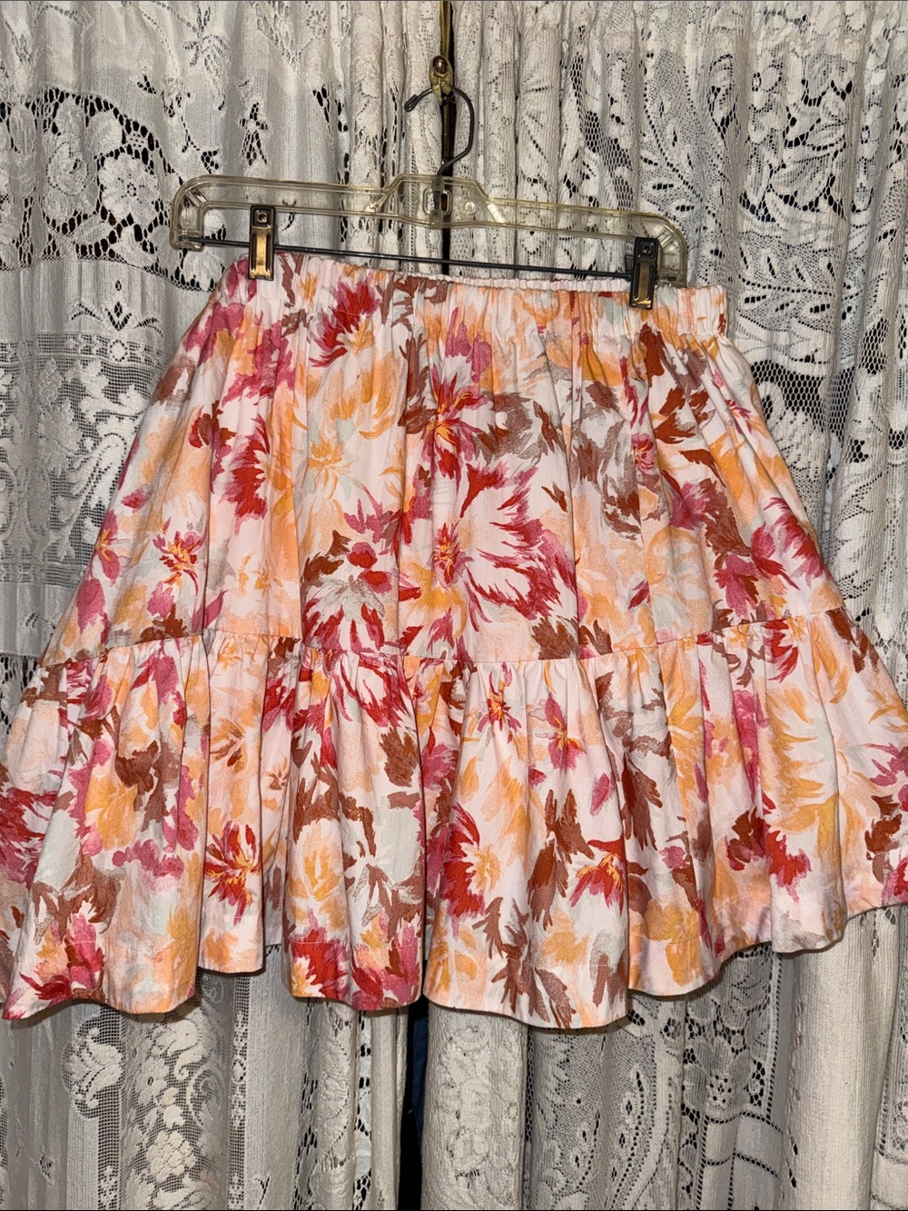 Abercrombie & Fitch Pink, Peach & Brown Floral Tiered Skirt